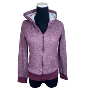 NEW LOOK Burgundy Fleece Lined Zip Up Hoodie Sweater